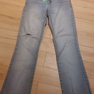 Parasuco Light Blue Distressed Straight-Leg Jeans With Rhinestone Embellishments